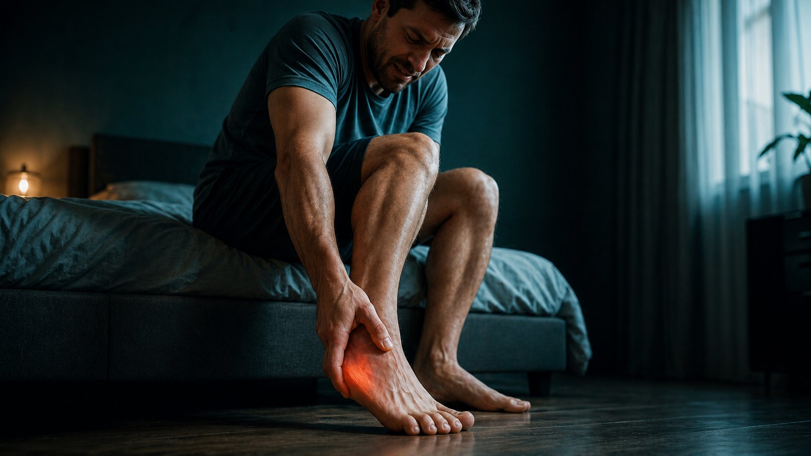 Corredor agarrando el talón con dolor intenso — fascitis plantar en running
